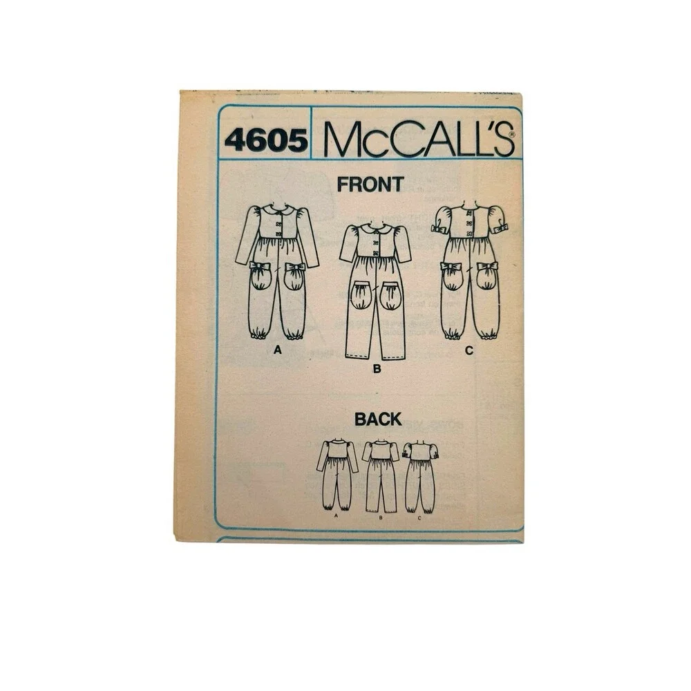 Vintage 1989 McCalls Sewing Pattern Childs Jumpsuits Bubble Suits Size 3T #4605